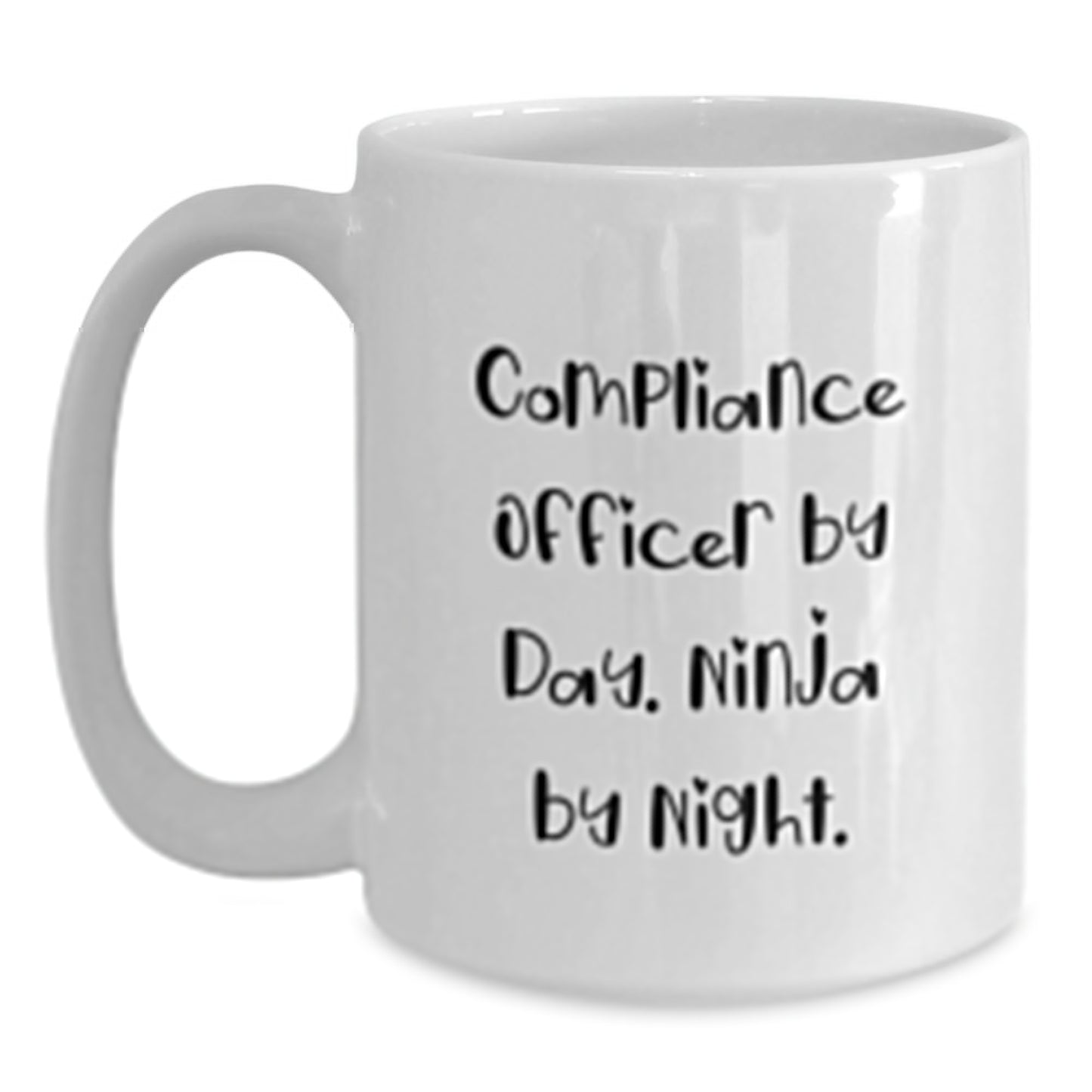 Compliance Officer Ninja Gifts for Men, Funny White Coffee Mug for Graduation, 'Compliance Officer By Day. Ninja By Night.' - Main