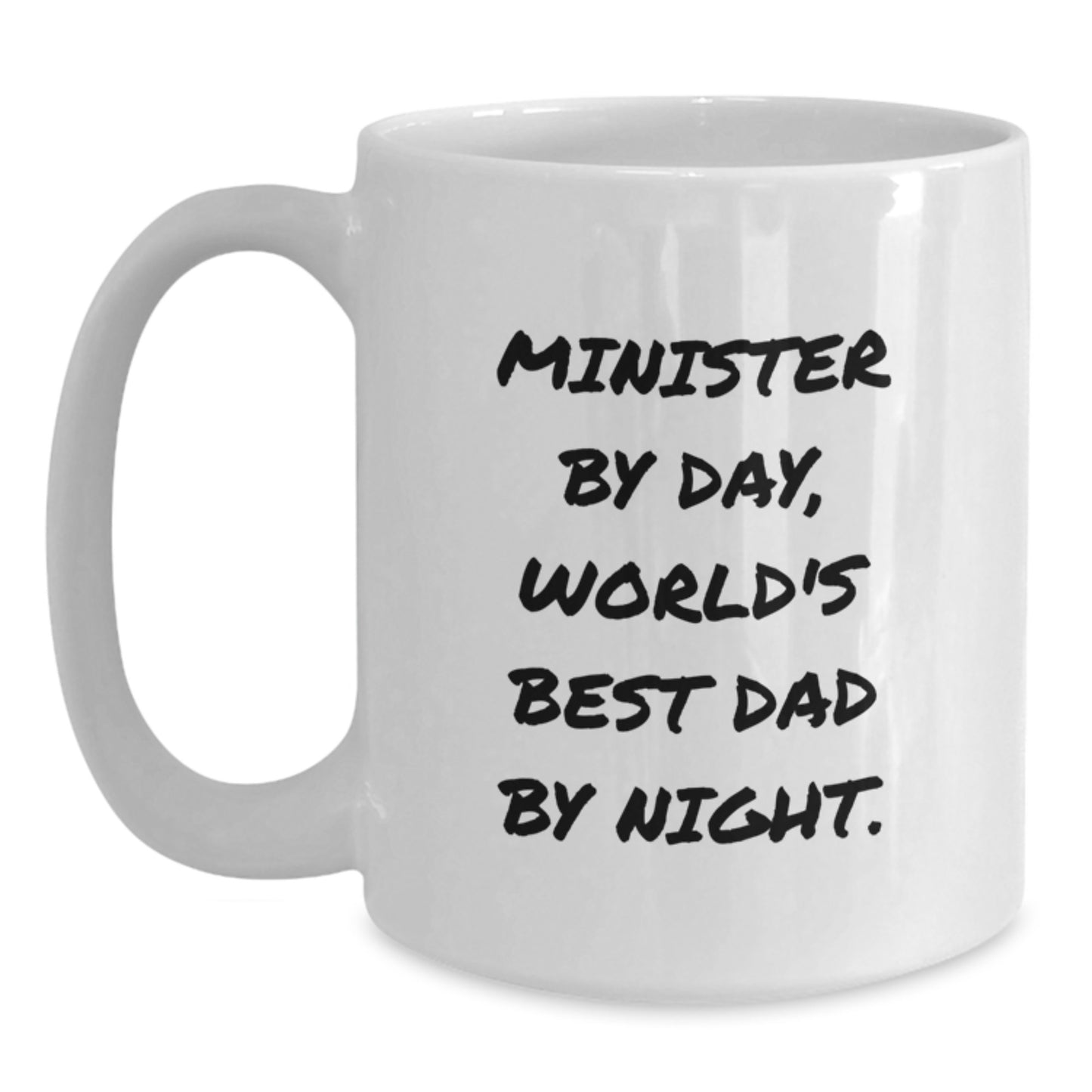 Funny Minister Gifts for Him, White Coffee Mug - Minister By Day, World's Best Dad By Night - Perfect Christmas Unique Gifts from Family, Friends, and Coworkers - Main