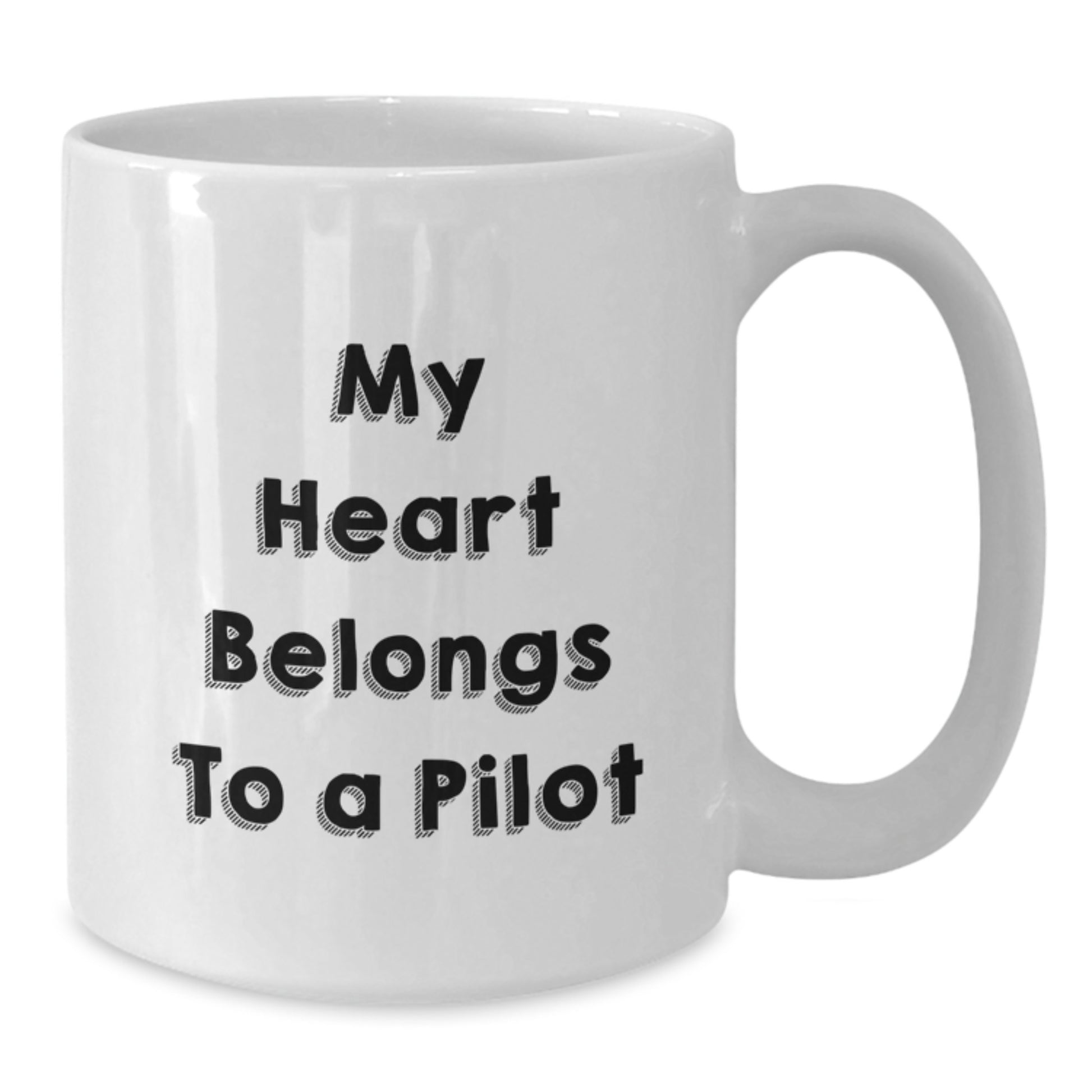 Pilot Inspired Gifts from Friends or Family - My Heart Belongs To A Pilot Quote on White Coffee Mug, 11oz or 15oz Capacity, Ceramic, Microwave and Dishwasher Safe - Additional