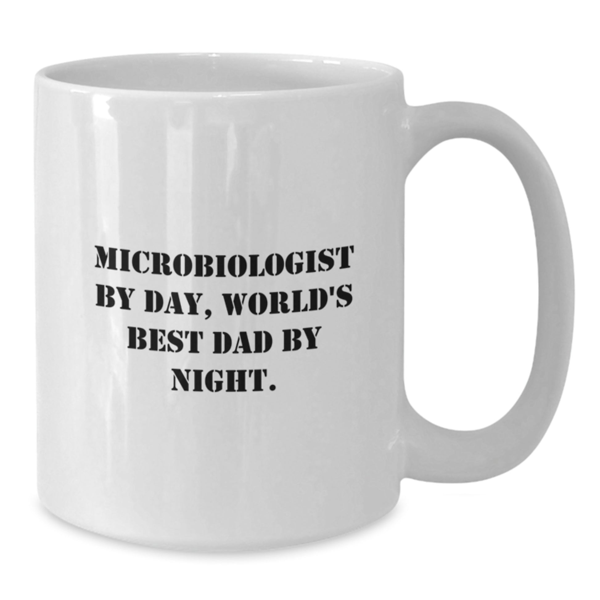 Microbiologist Gifts from Dad, Funny White Coffee Mug for Christmas Unique Presents for Microbiologist By Day, World's Best Dad By Night - White Coffee Mug - Additional