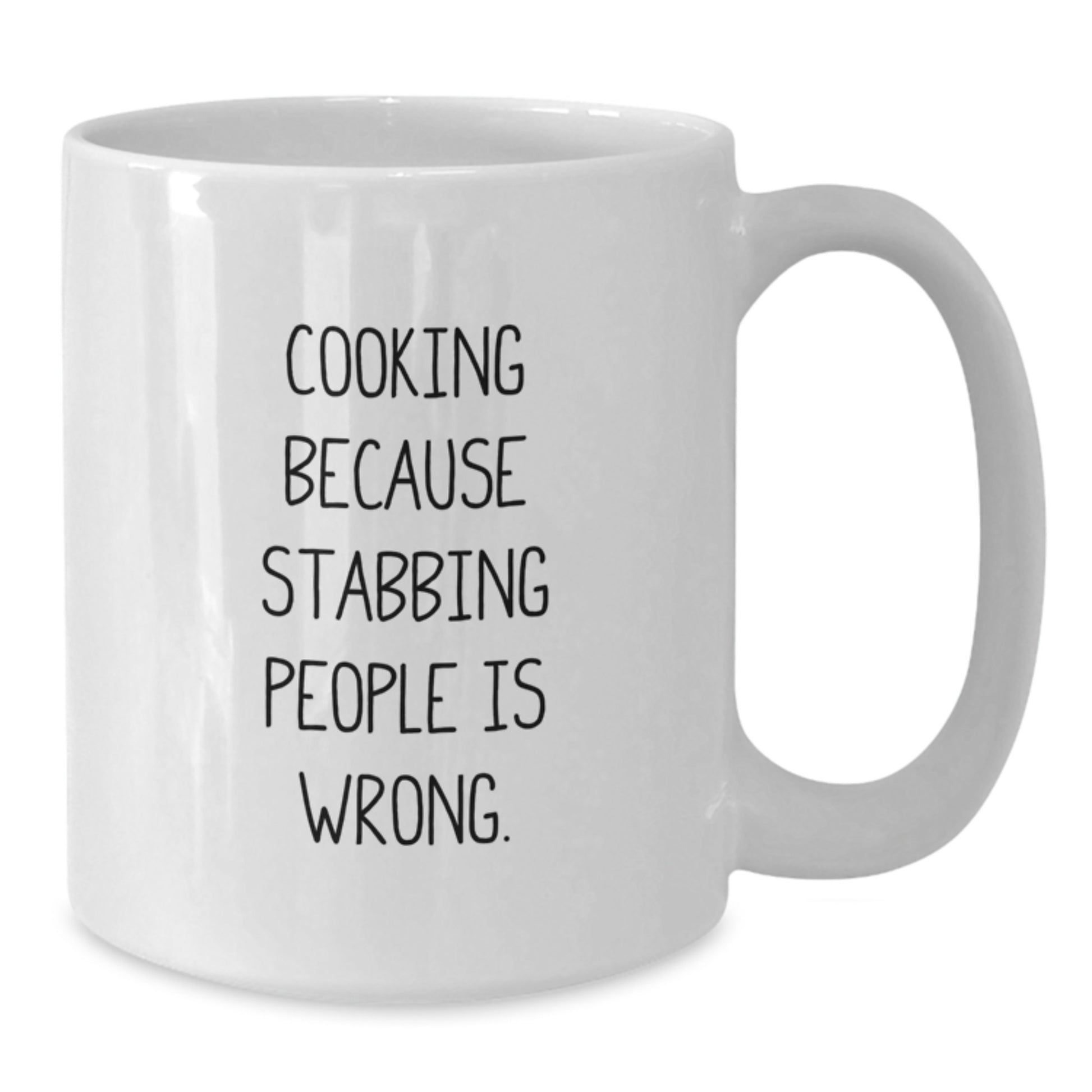 Funny Cooking Gifts for Friends White Coffee Mug - 'Cooking Because Stabbing People Is Wrong' Christmas Unique Mugs for Men - Additional
