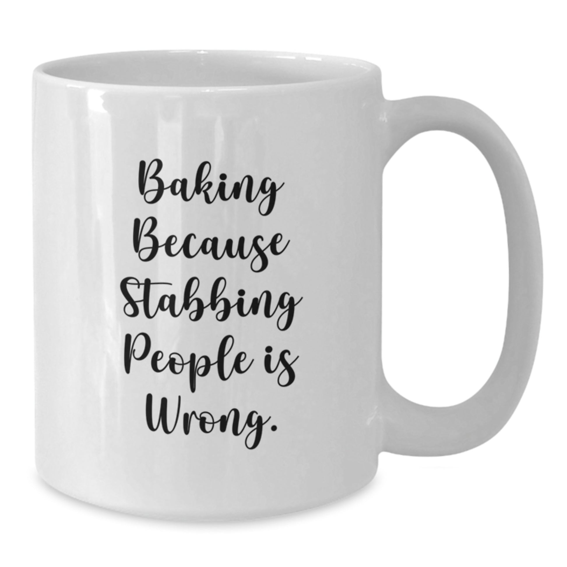 Funny Baking Gifts for Men, White Coffee Mug with 'Baking Because Stabbing People Is Wrong.', Unique Christmas Memorable Presents - Additional