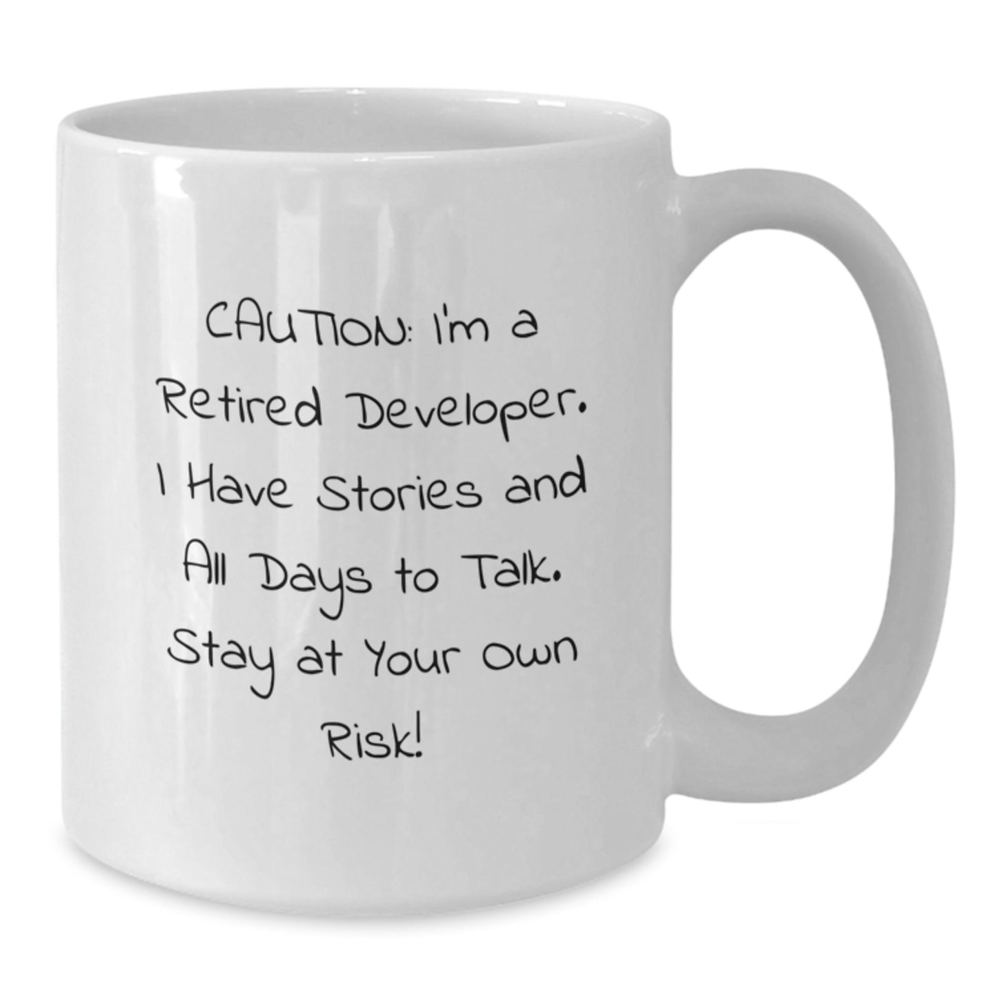 Funny Developer Gifts, White Coffee Mug for Graduation - 'Caution: I'm A Retired Developer... Stay At Your Own Risk!' from Friends, Family, Coworkers - Additional