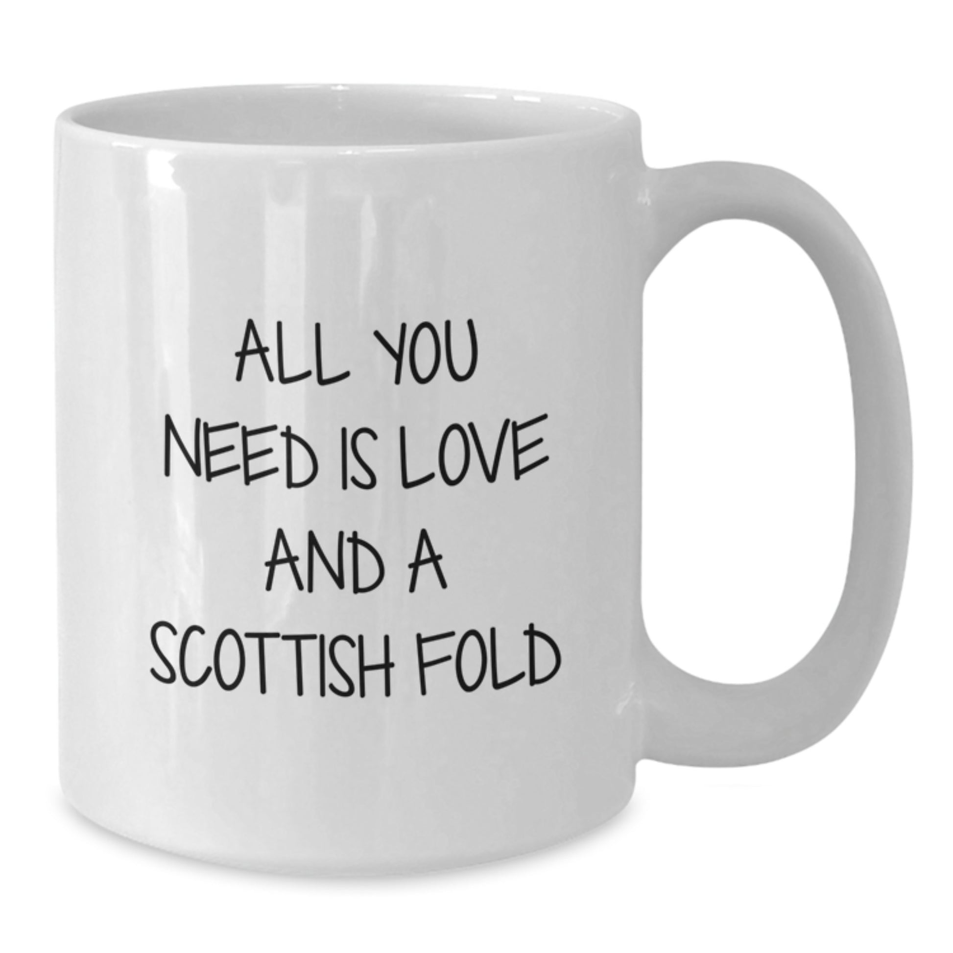 Funny Scottish Fold Cat Gifts for Men, White Coffee Mug, 'All You Need Is Love And A Scottish Fold' Christmas Unique Present - Additional