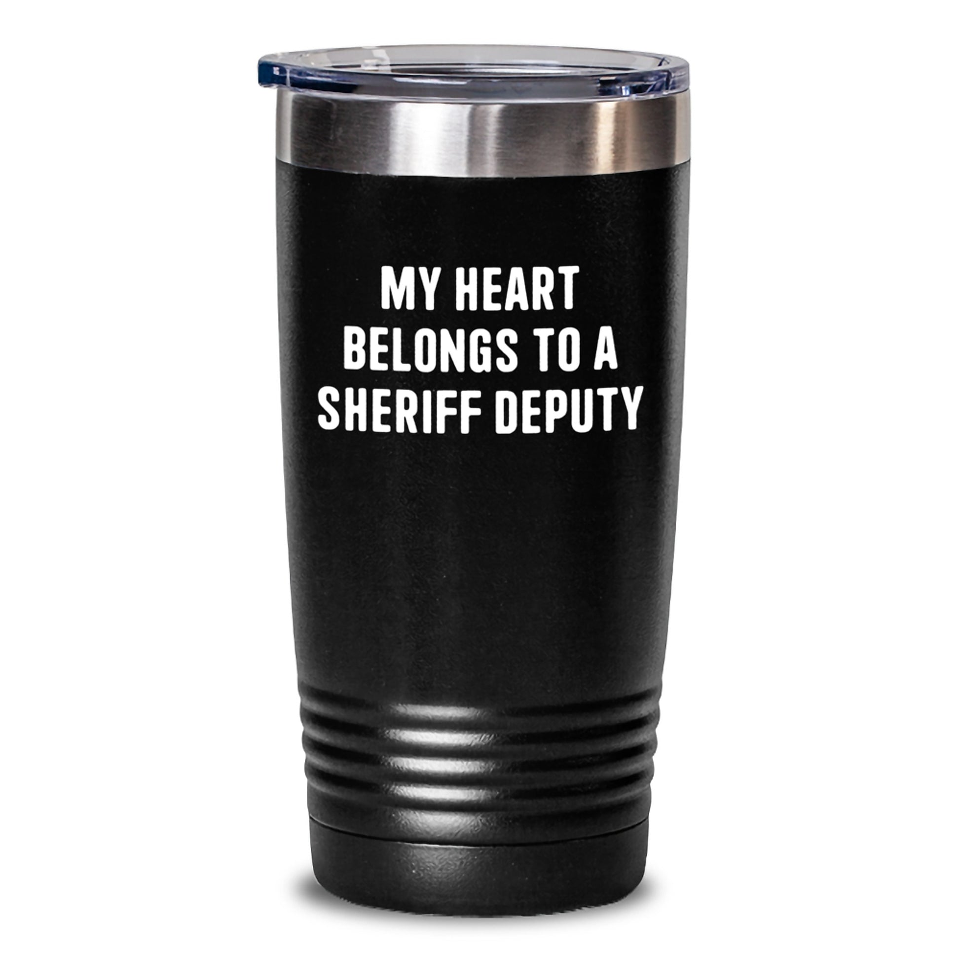 Funny Gifts for Sheriff Deputy, My Heart Belongs To A Sheriff Deputy Inspirational Sheriff Deputy Tumbler, Unique Christmas Unique Gifts from Friends to Sheriff Deputy - Main