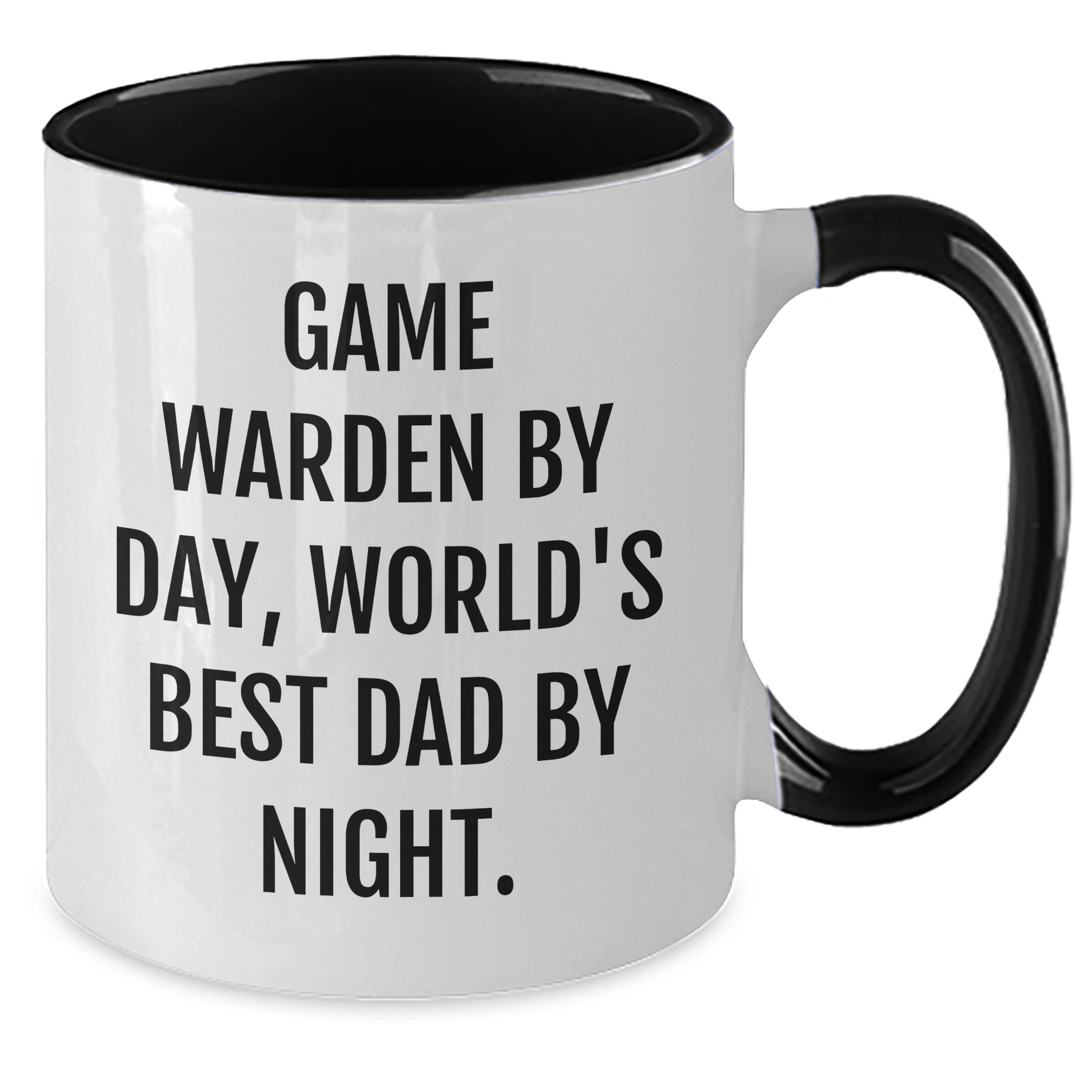 Game Warden Humor Two Tone Coffee Mug, Funny Quote by Day, World's Best Dad by Night, Graduation Gifts from Family, Friends, or Coworkers, Unique Gift for Game Warden, Men, or Women - Additional