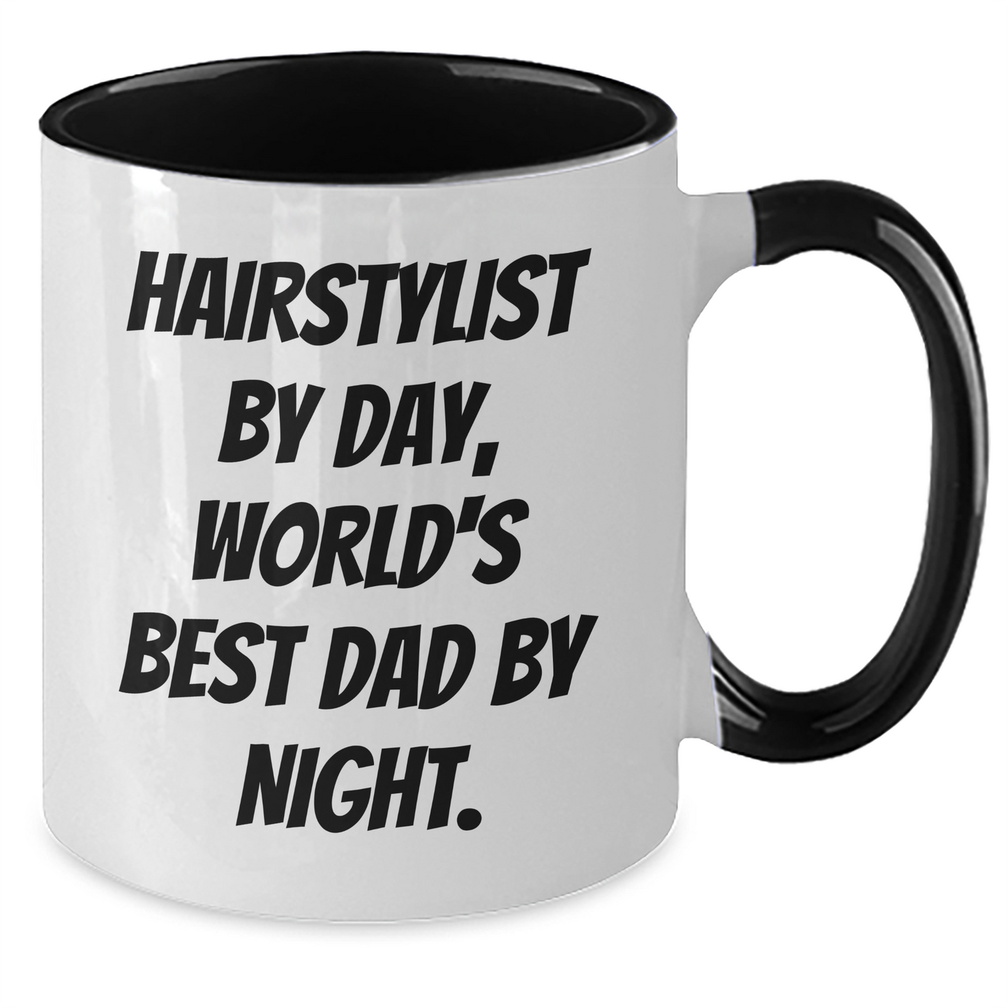 Hairstylist Gifts for Graduation - Funny Two Tone Coffee Mug, 'Hairstylist By Day, World's Best Dad By Night.' - Gifts from Men, Gifts for Hairstylists - Additional