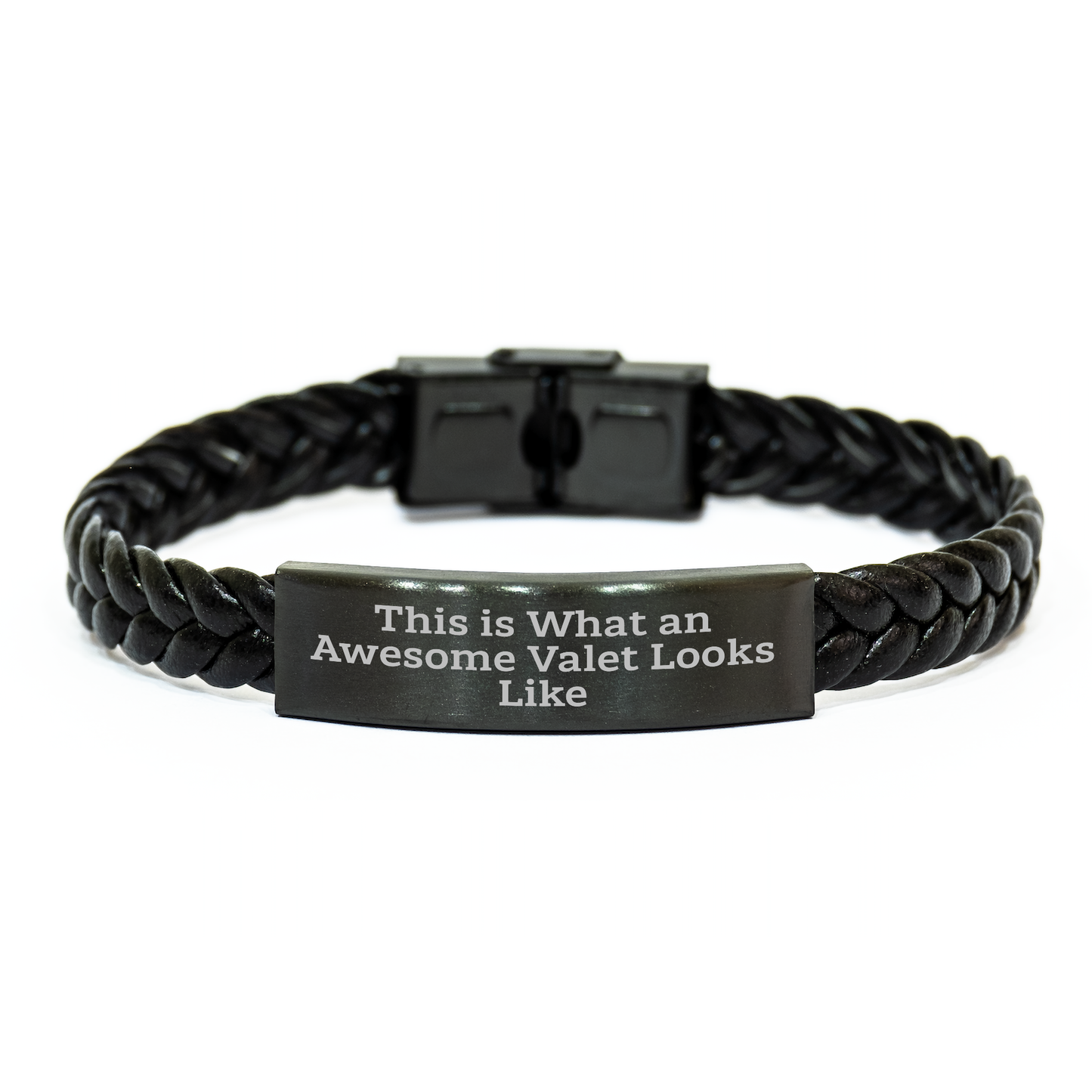 Awesome Valet Gifts, Interlaced Leather Bracelet for Men or Women, Funny Quote 'This Is What An Awesome Valet Looks Like', Gifts from Friends or Family for Graduation - Image 1