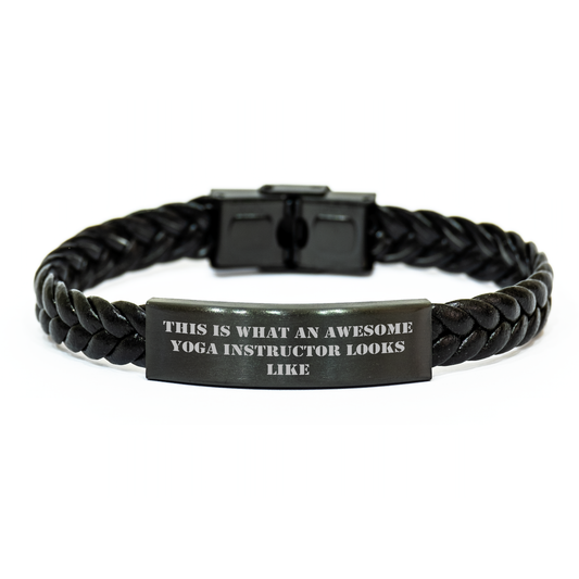 Funny Yoga Instructor Gifts from Friends - This Is What Awesome Looks Like, Interlaced Leather Bracelet for Men and Women, Graduation Unique Gifts for Yoga Instructors - Image 1