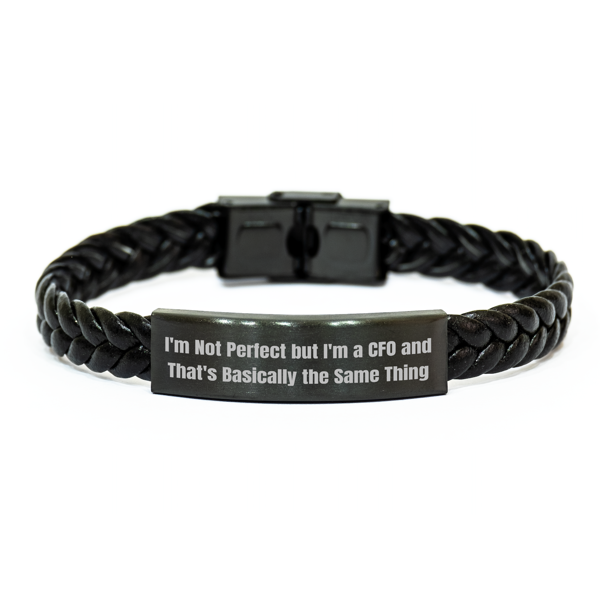 Funny CFO Gifts for Men - I'm Not Perfect But I'm A CFO And That's Basically The Same Thing, Interlaced Leather Bracelet, Graduation Unique Gifts from Friends - Image 1