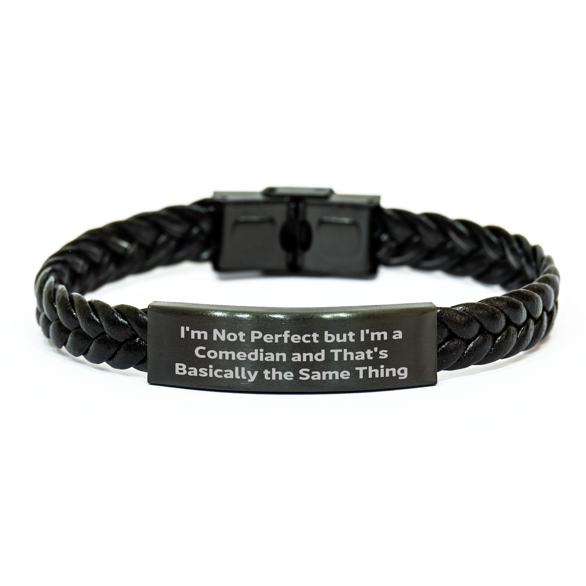 Comedian Gift, Funny Inspirational Interlaced Leather Bracelet for Friends Family Graduation, 'I'm Not Perfect But I'm A Comedian And That's Basically The Same Thing', Gifts from Friends and Family - Image 1