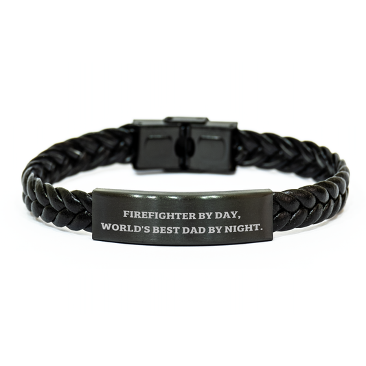 Firefighter By Day, Unique Gifts for Firefighter Friends and Family - Interlaced Leather Bracelet for Men and Women, Graduation Unique Gifts from Dads - Image 1