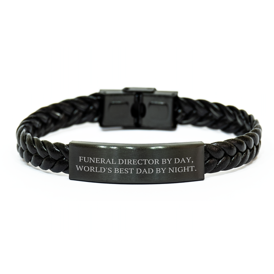Funeral Director Gifts from Men, Inspirational Interlaced Leather Bracelet for Funeral Director By Day, World's Best Dad By Night, Unique Graduation Gifts for Men - Image 1