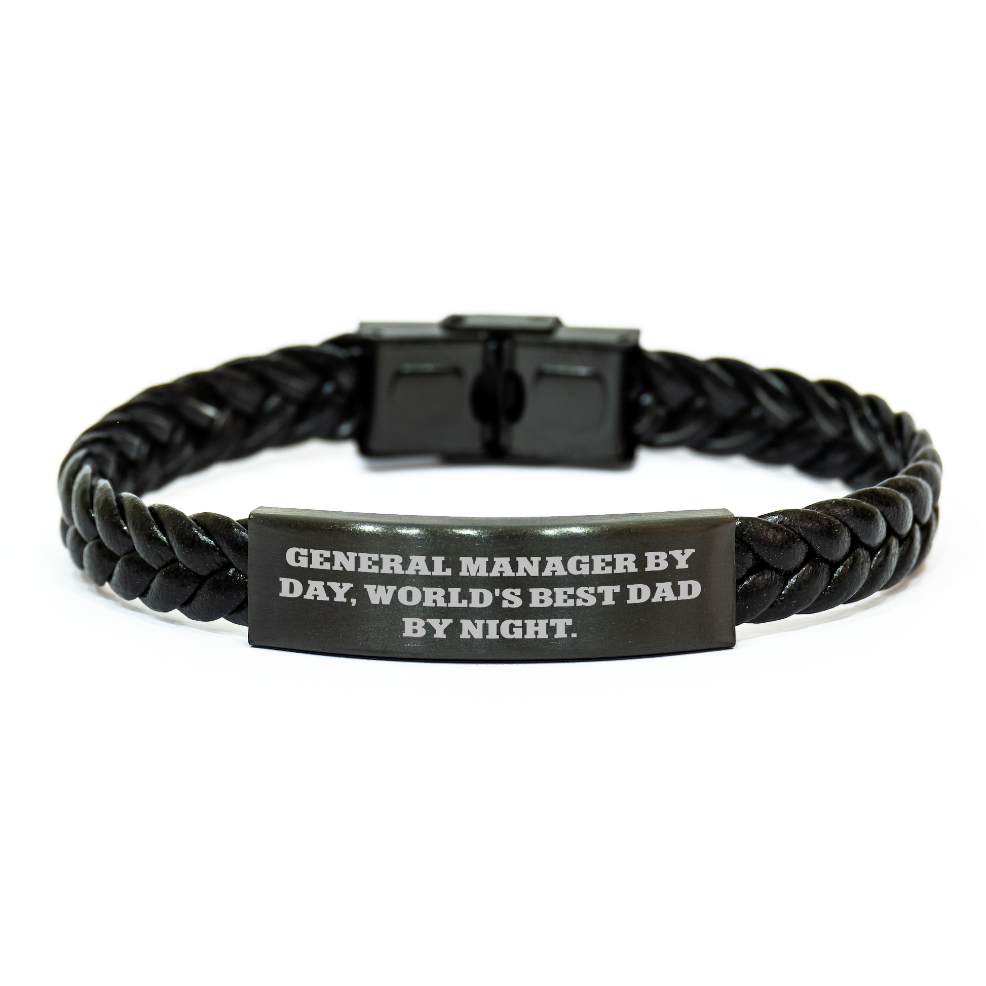 General Manager Gifts from Men - Funny Interlaced Leather Bracelet for General Manager By Day, World's Best Dad By Night. Graduation Unique Gifts - Image 1