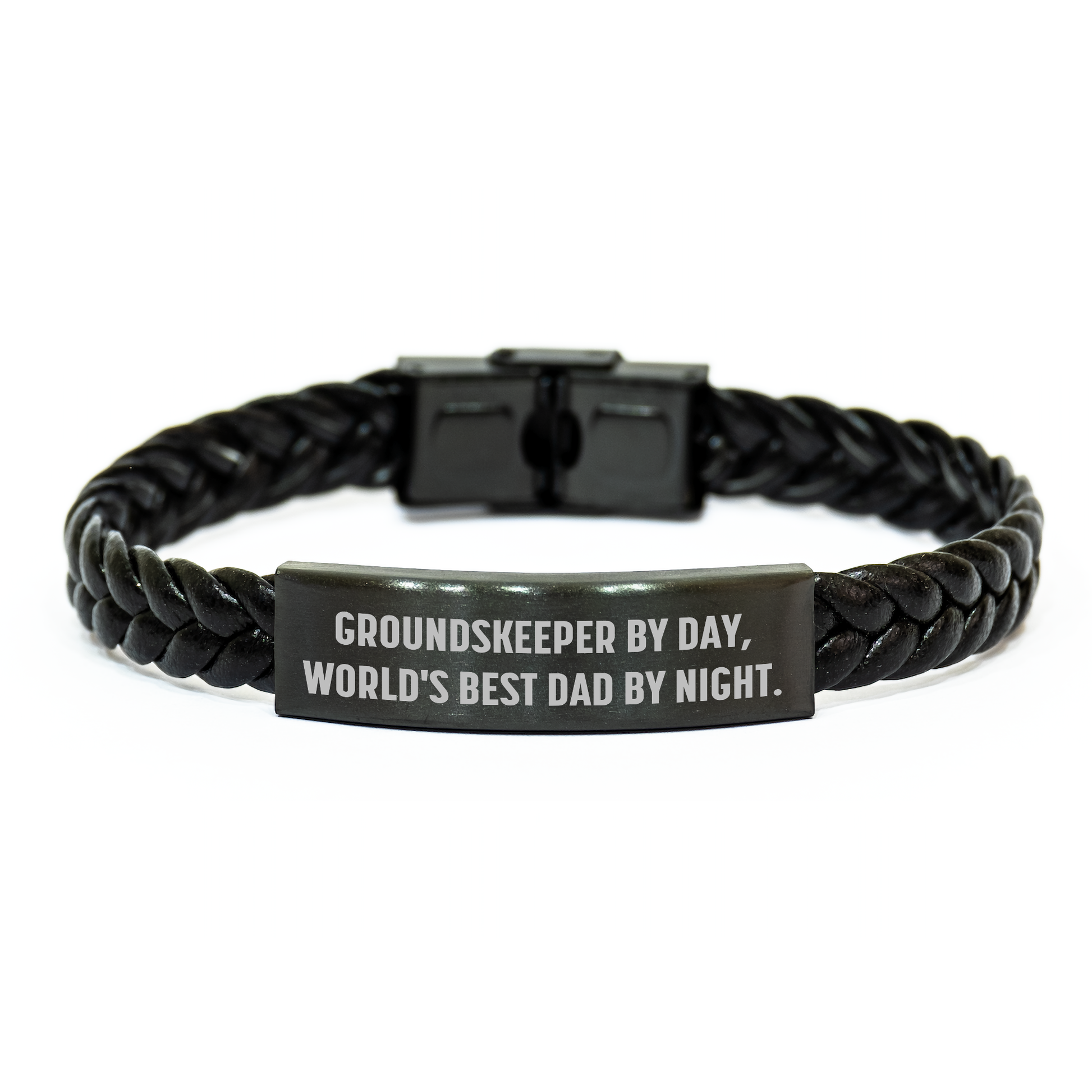 groundskeeper Gifts, Unique Interlaced Leather Bracelets for Men, Funny Quote 'groundskeeper By Day, World's Best Dad By Night' - Gift for groundskeeper, Graduation Unique Gifts from Friends - Image 1