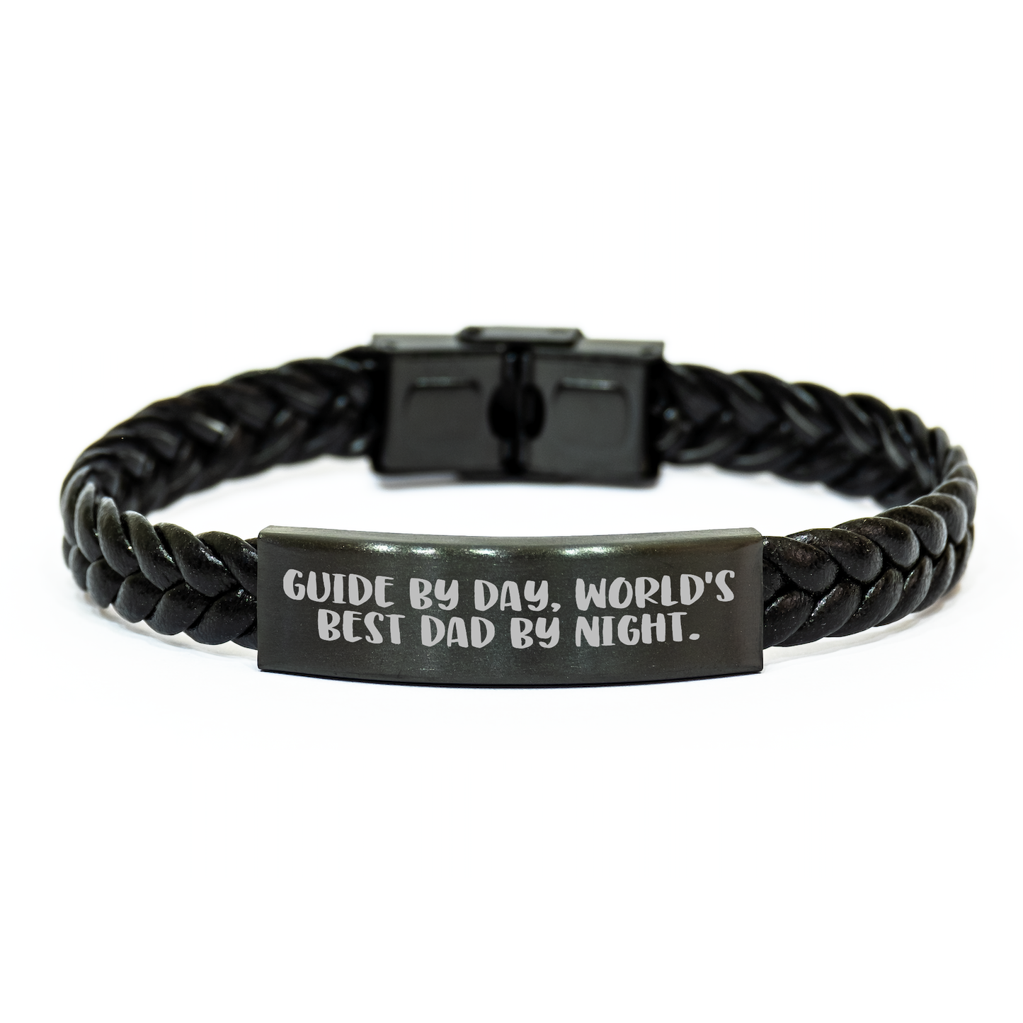 Guide By Day World's Best Dad By Night Interlaced Leather Graduation Gift for Men from Family - Image 1