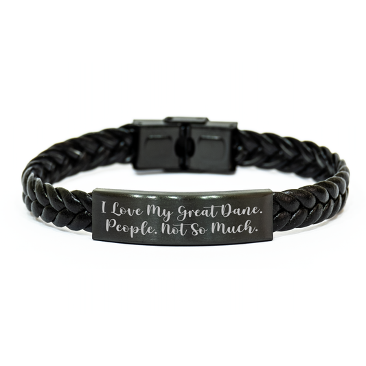 Funny Great Dane Dog Gifts, Interlaced Leather Bracelet for Men, Women, and Friends - 'I Love My Great Dane. People, Not So Much.' Quote Graduation Unique Gifts from Family - Image 1