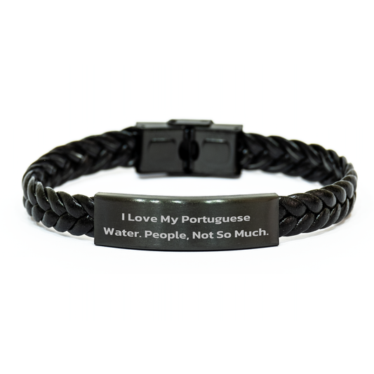 Portuguese Water Dog Lovers' Funny Gift, Interlaced Leather Bracelet for Graduation, Gifts from Family to Portuguese Water Dog, Unique Men's Accessories - Image 1