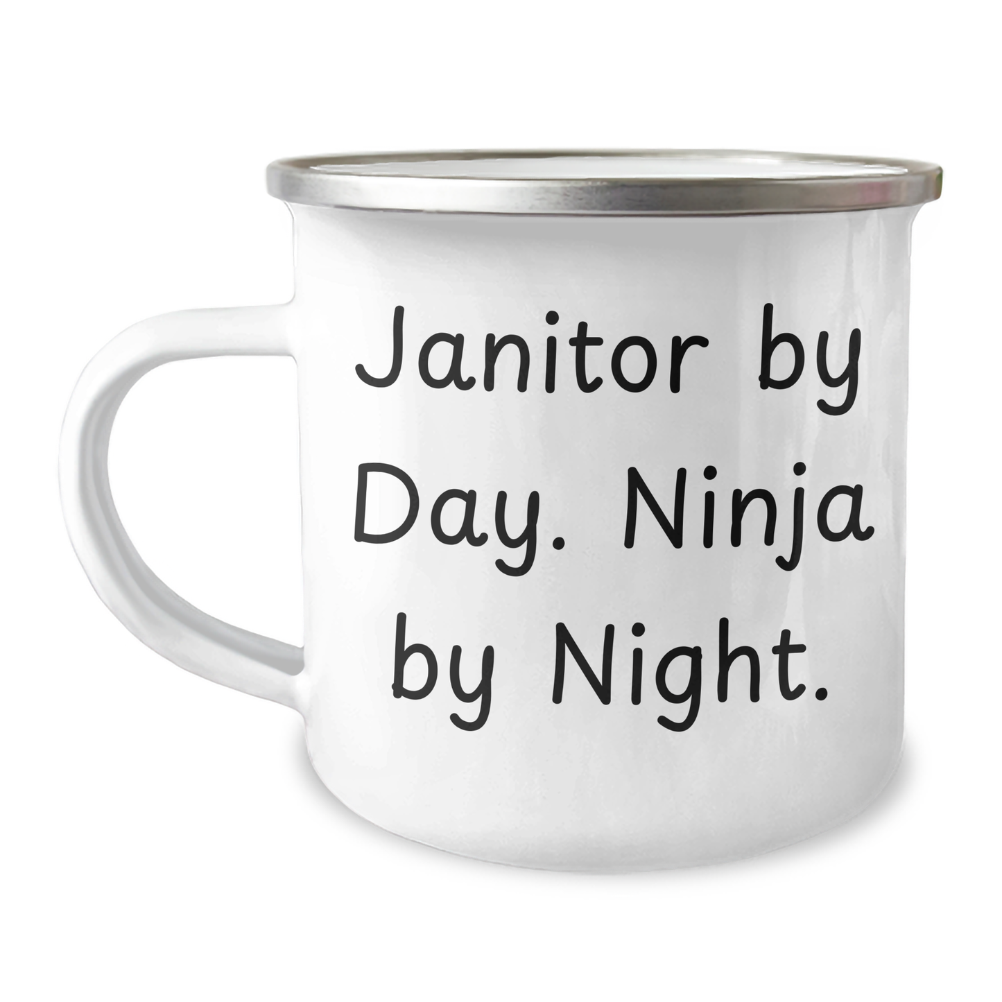 Janitor Gifts for Men Graduation Celebration, Funny Quote 'Janitor By Day. Ninja By Night.' - 12 oz Stainless Steel Camping Mug - Image 1