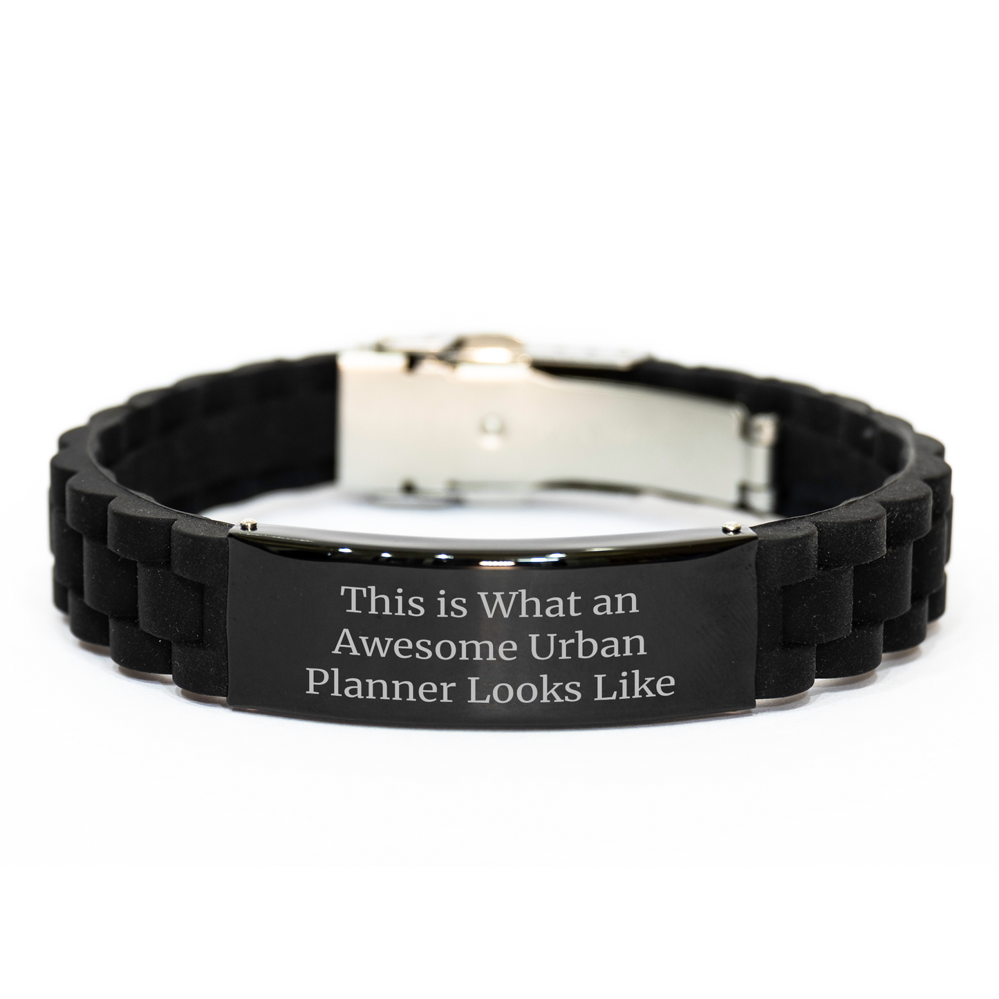 Urban Planner Gifts from Men, Funny Quote This Is What An Awesome Urban Planner Looks Like, Glide lock Clasp Adjustable Black Stainless Steel Silicone Graduation Unique Gifts - Image 1