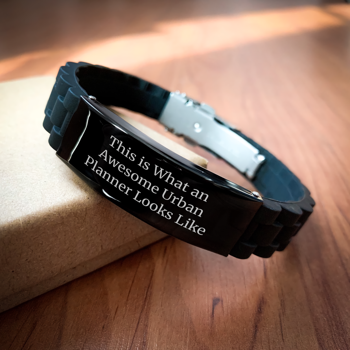 Urban Planner Gifts from Men, Funny Quote This Is What An Awesome Urban Planner Looks Like, Glide lock Clasp Adjustable Black Stainless Steel Silicone Graduation Unique Gifts - Image 2