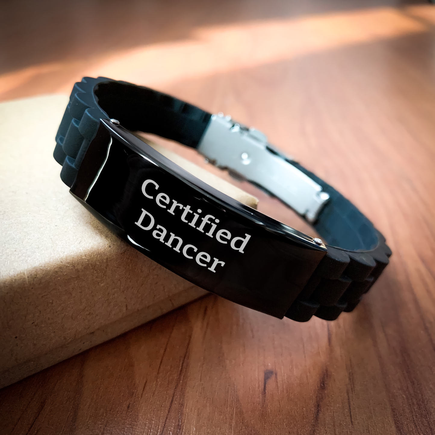 Funny Dancer Gifts from Friends to Dancer Graduation Glide lock Clasp Bracelet, Certified Dancer Quote, Adjustable Black Silver Stainless Steel Silicone, Inspirational Dancer Jewelry - Image 2