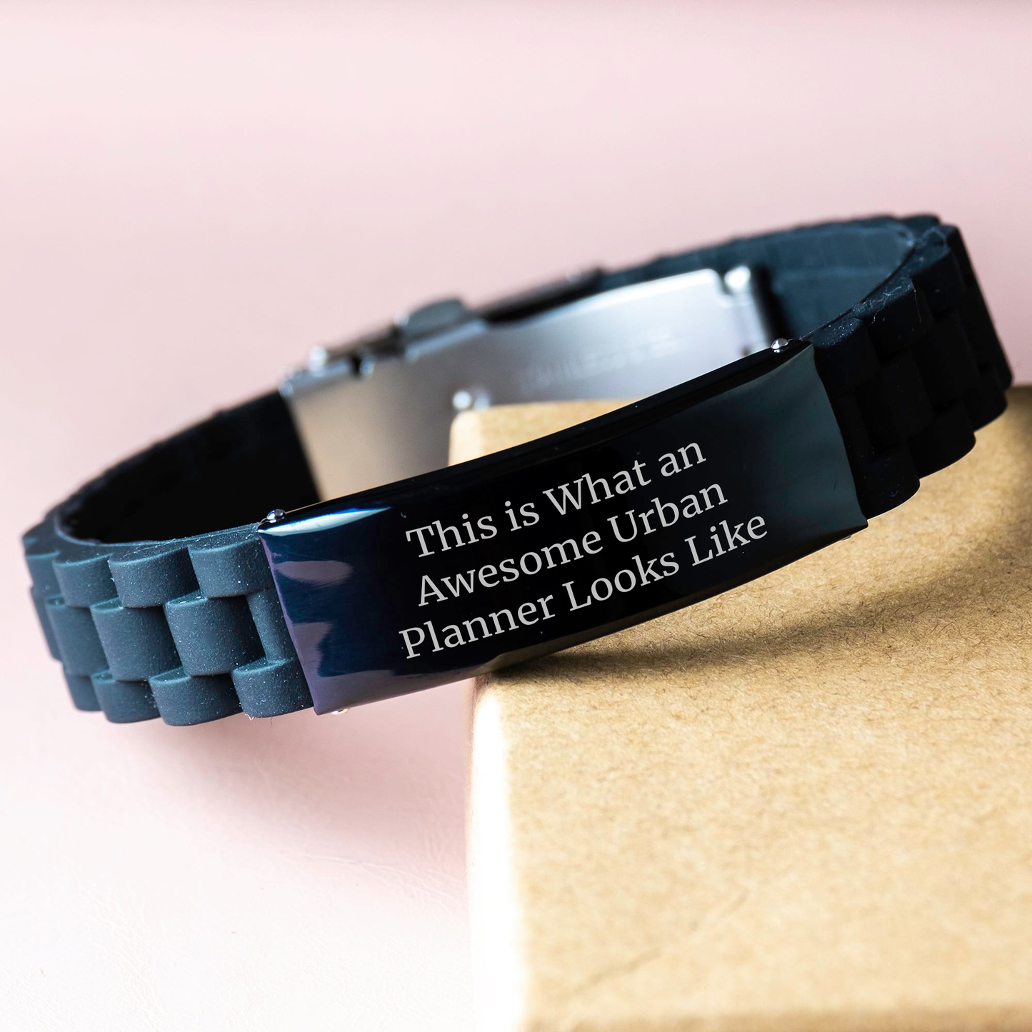 Urban Planner Gifts from Men, Funny Quote This Is What An Awesome Urban Planner Looks Like, Glide lock Clasp Adjustable Black Stainless Steel Silicone Graduation Unique Gifts - Image 3