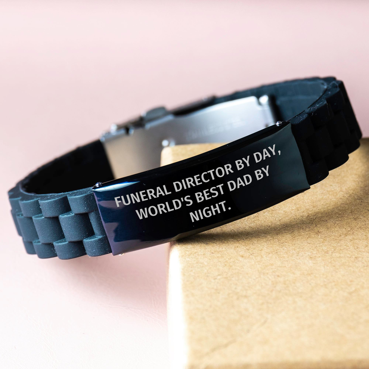 Funeral Director Gifts, World's Best Dad By Night Glide lock Clasp Bracelet, Adjustable Black Stainless Steel Silicone Graduation Unique Gifts from Men - Image 3