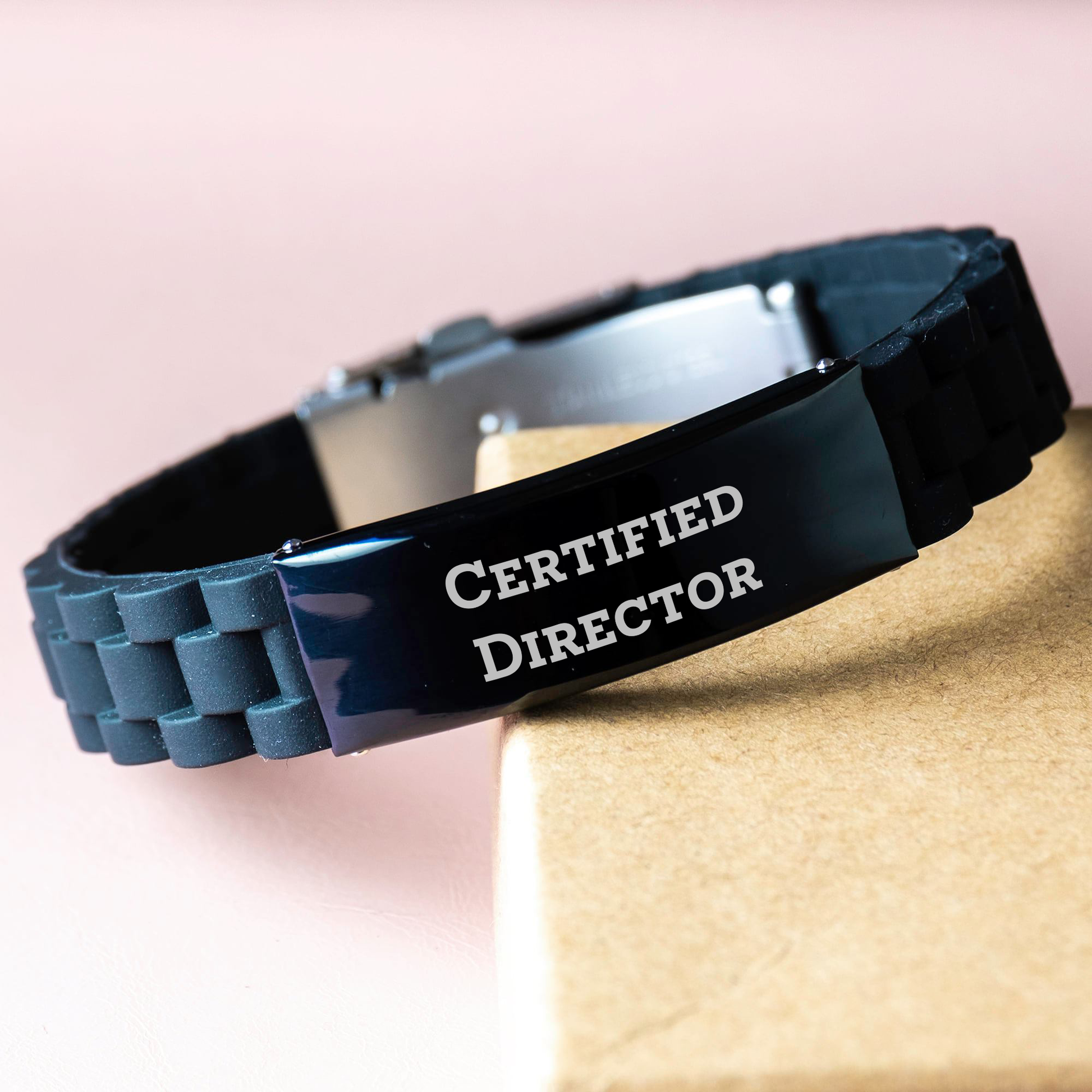 Funny Director Gifts for Men, 'You're a Real Leader' Glide lock Clasp Bracelet, Adjustable Black Stainless Steel and Silicone, Gifts from Family, for Certified Director Graduation - Image 3