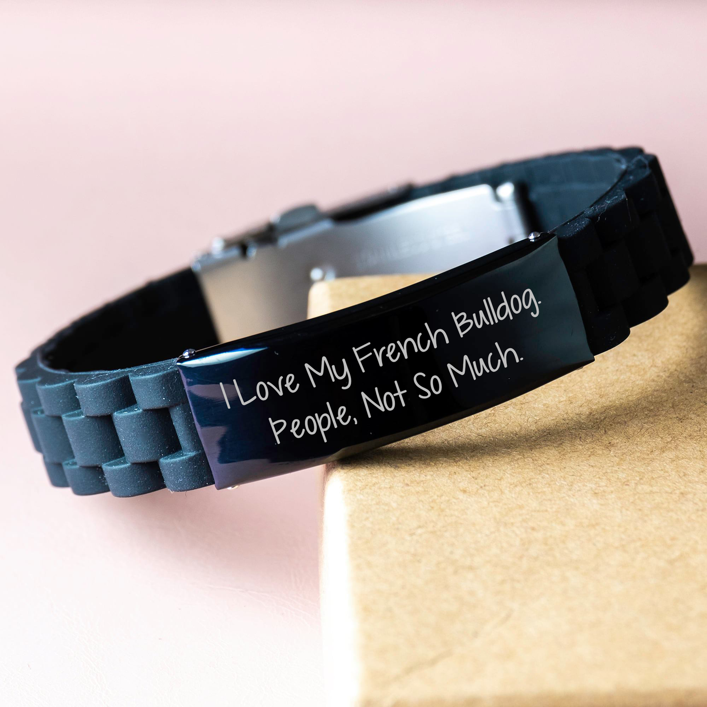 French Bulldog Funny Quote Gifts for Men, Women, Family, Friends - Glide lock Clasp Adjustable Silver Black Stainless Steel Silicone Bracelet Graduation Unique Gifts from Family, Friends, Coworkers - Image 3
