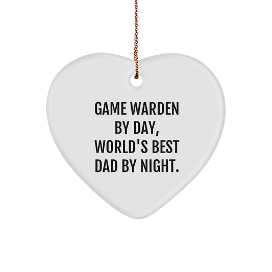 Game Warden Gifts from Men - Heart Ornament with Funny Quote, Christmas Unique Gifts for Him, 'Game Warden By Day, World's Best Dad By Night.' - Image 1