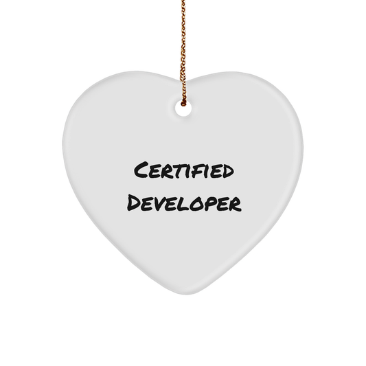 Funny Quote Gifts from Friends for Certified Developer Heart Ornament, White, Christmas Unique Gifts - Image 1