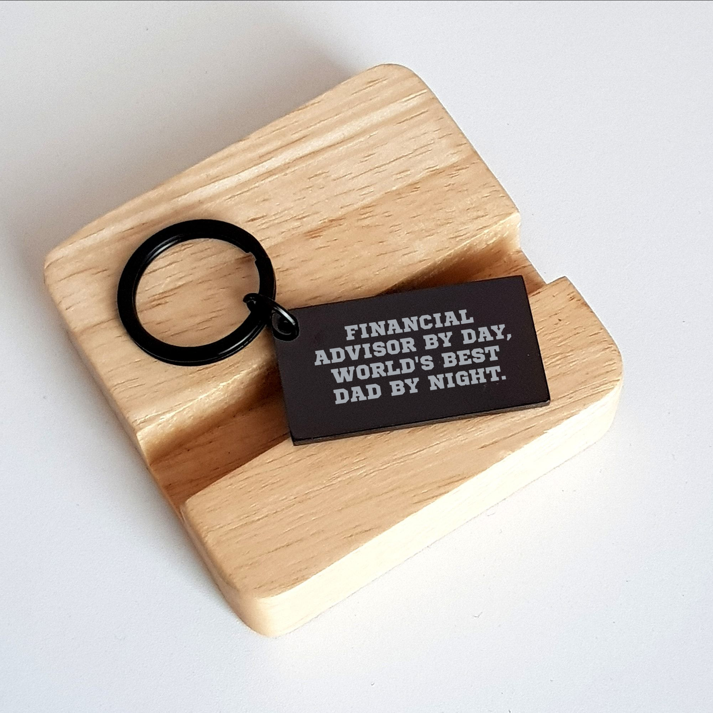 Financial Advisor Keychain Gifts from Dad to Celebrate Graduation, Funny Quote Inside - Black Stainless Steel Keychain for Financial Advisors, 'Financial Advisor By Day, World's Best Dad By Night.' - Image 2