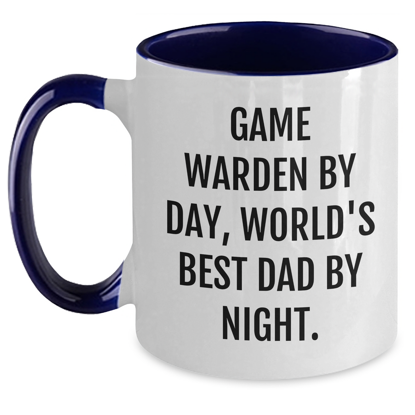 Game Warden Humor Two Tone Coffee Mug, Funny Quote by Day, World's Best Dad by Night, Graduation Gifts from Family, Friends, or Coworkers, Unique Gift for Game Warden, Men, or Women - Main