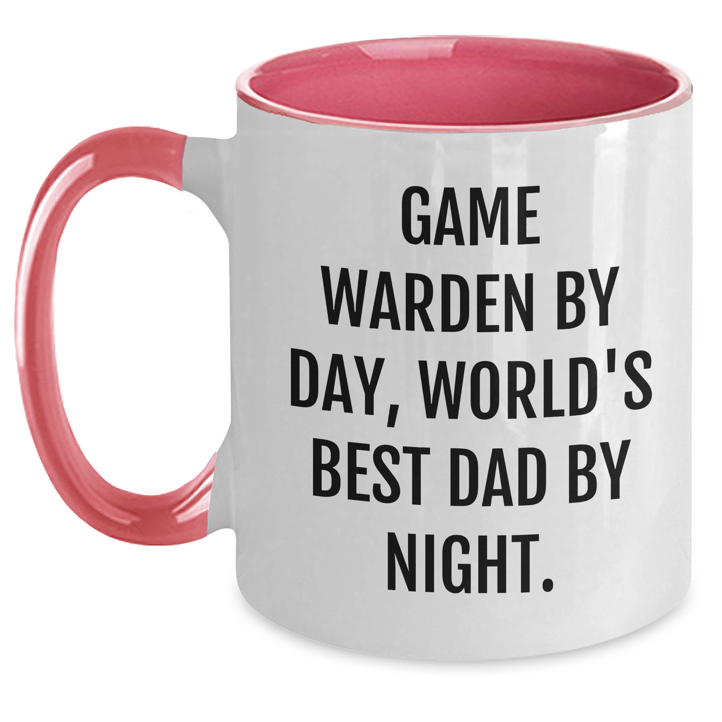 Game Warden Humor Two Tone Coffee Mug, Funny Quote by Day, World's Best Dad by Night, Graduation Gifts from Family, Friends, or Coworkers, Unique Gift for Game Warden, Men, or Women - Main