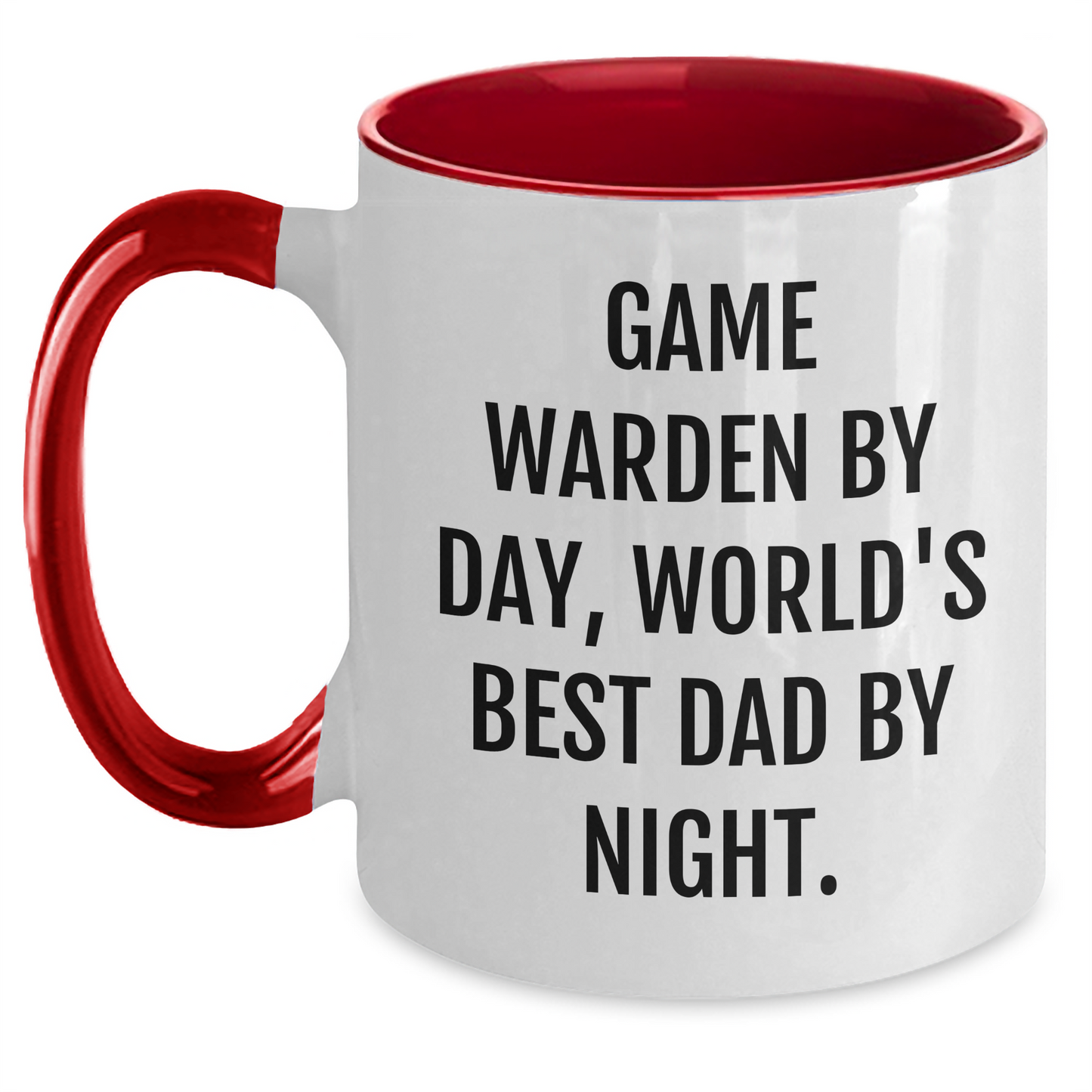 Game Warden Humor Two Tone Coffee Mug, Funny Quote by Day, World's Best Dad by Night, Graduation Gifts from Family, Friends, or Coworkers, Unique Gift for Game Warden, Men, or Women - Main