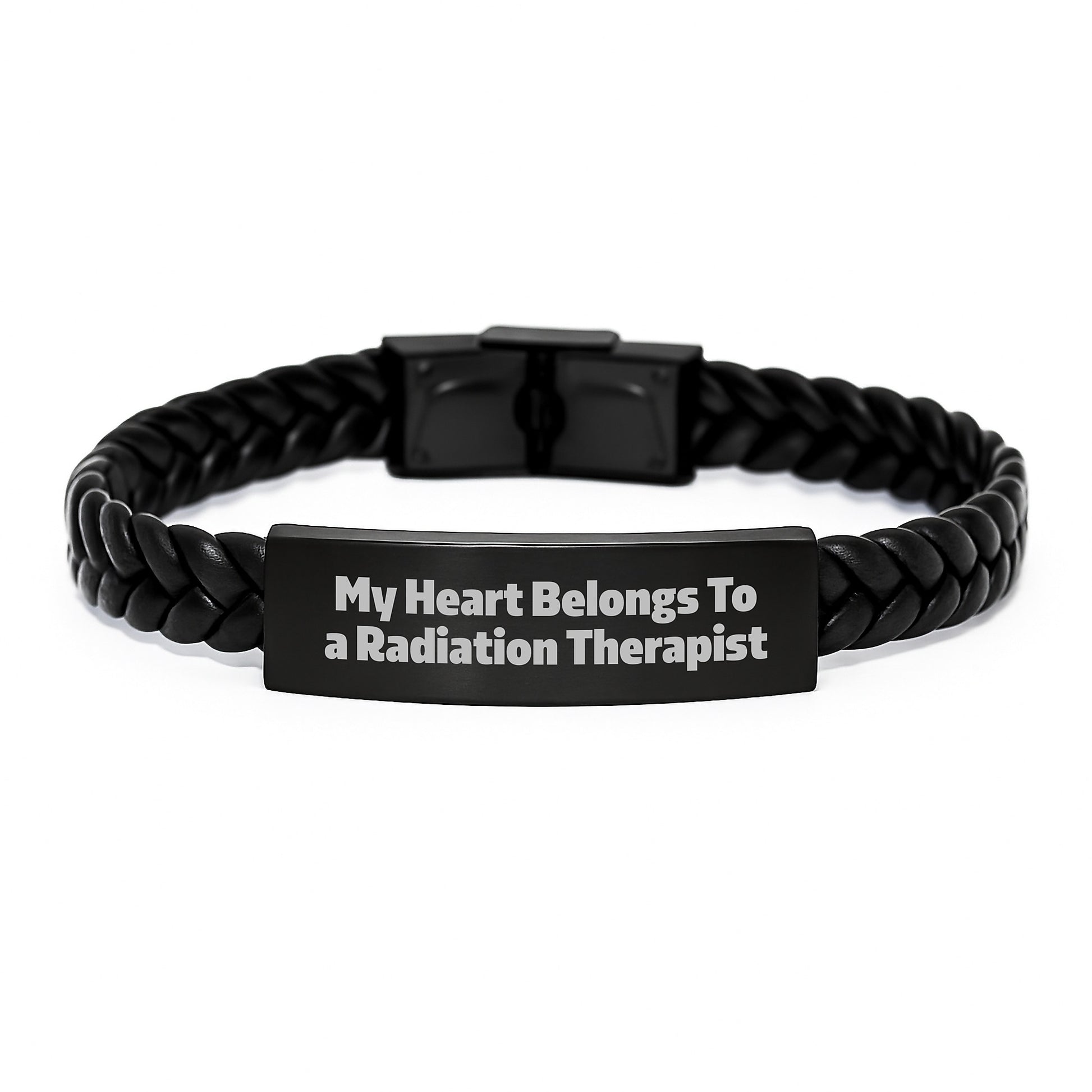 Funny Radiation Therapist Gifts from Men to Radiation Therapist with Interlaced Leather Bracelet 'My Heart Belongs To A Radiation Therapist' for Christmas Unique Presents - Image 1