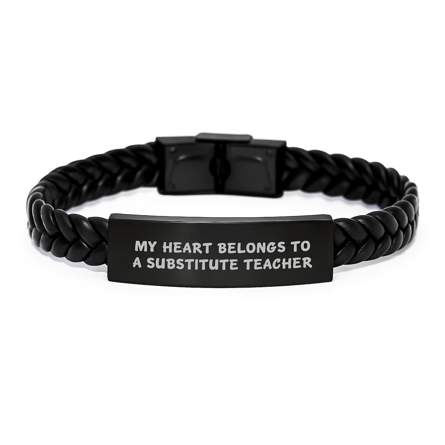 Funny Substitute Teacher Gifts from Friends - My Heart Belongs To A Substitute Teacher, Stylish Interlaced Leather Bracelet for Christmas Unique Gifts for Women, Men, Coworkers, Family - Image 1