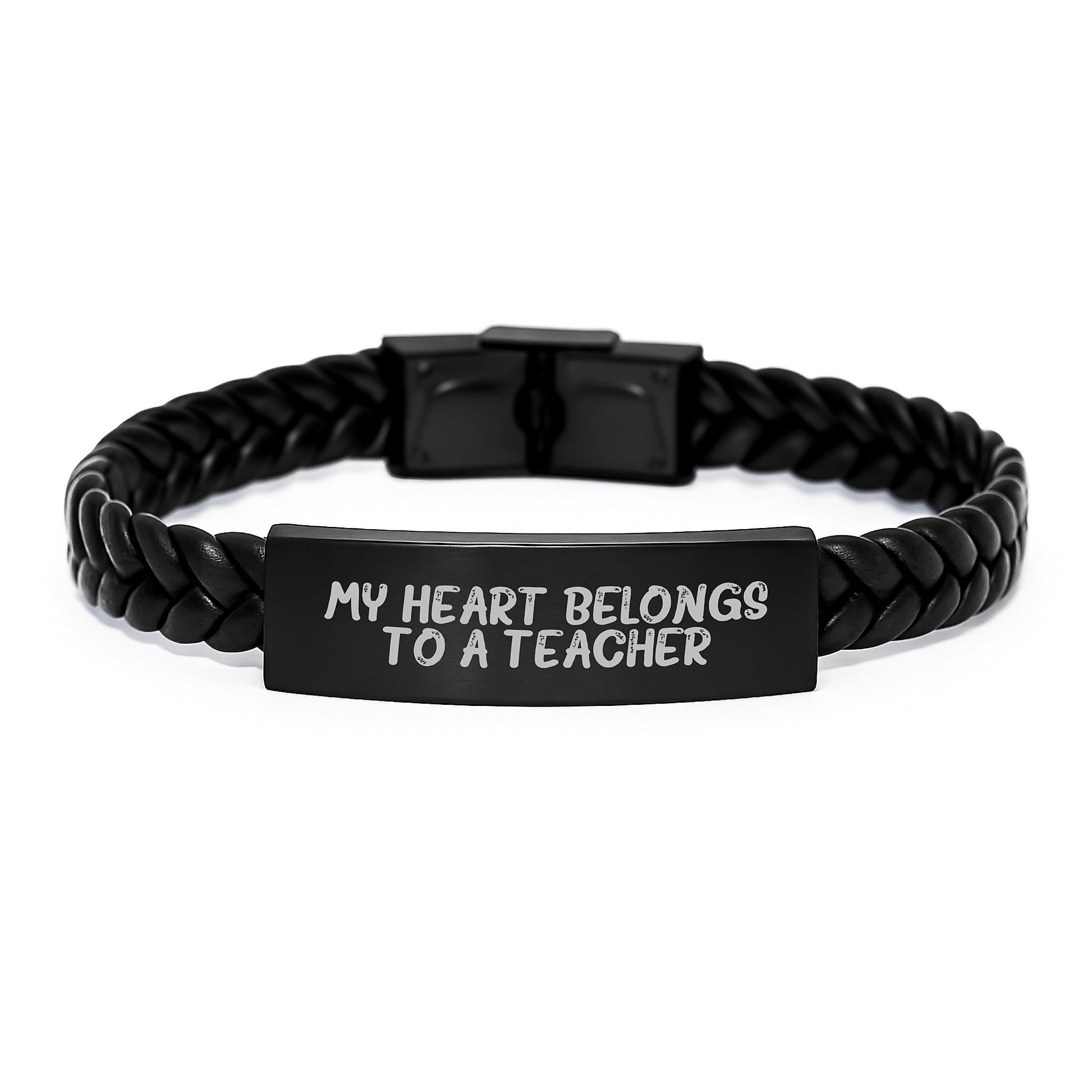 Funny Teacher Gifts, Inspirational Interlaced Leather Bracelet 'My Heart Belongs To A Teacher' Christmas Unique Gifts from Men, Women, Friends, Coworkers to Teachers - Image 1