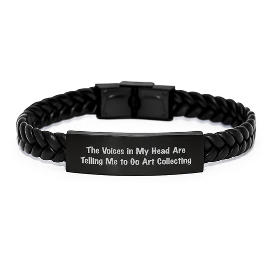 Funny Art Collecting Gifts for Women Interlaced Leather Bracelet Inspirational Quote - The Voices In My Head, Unique Christmas Art Collector's Gift Idea, Gifts from Women to Friends - Image 1