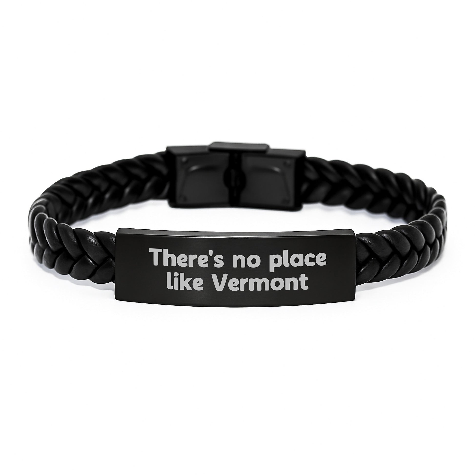 Vermont Gifts for Graduates, Interlaced Leather Bracelet with Quote 'There's No Place Like Vermont', Gifts from Family to Friends - Image 1