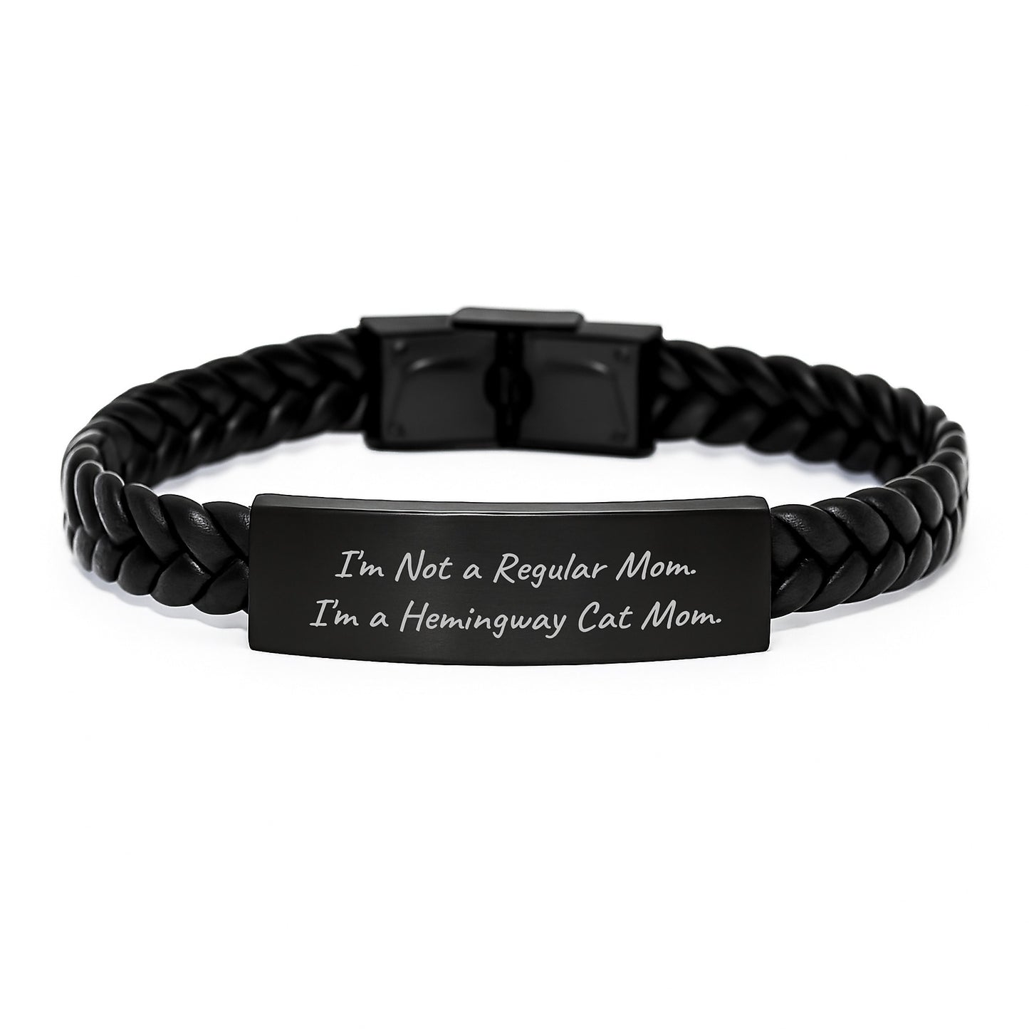 Hemingway Cat Mom Funny Gifts for Her, Interlaced Leather Bracelet with Quote I'm Not A Regular Mom. I'm A Hemingway Cat Mom. for Graduation Unique Gifts from Friends to Family - Image 1
