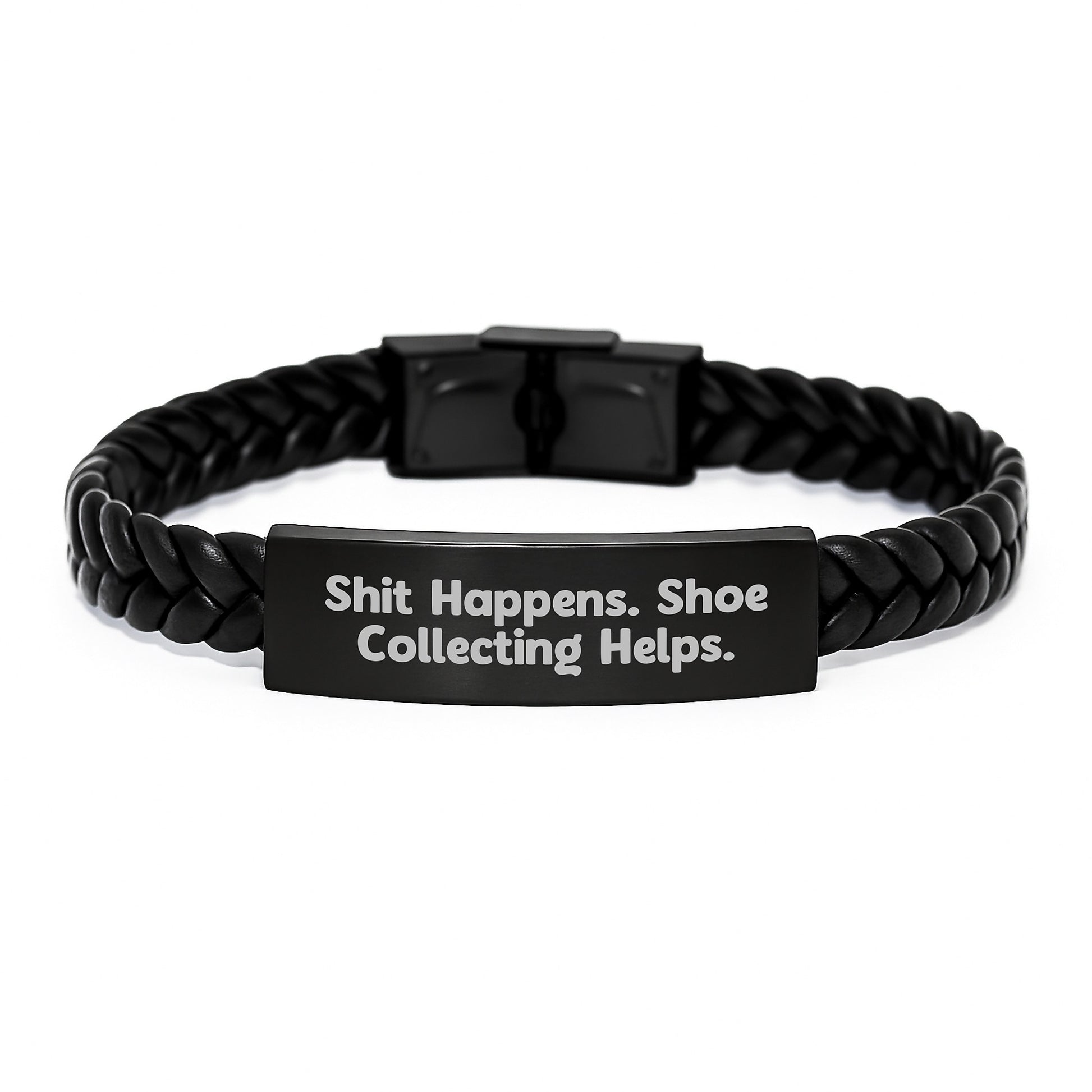 Funny Shoe Collecting Gift for Men from Family - Interlaced Leather Bracelet with Engraved Stainless Steel, Christmas Unique - Image 1