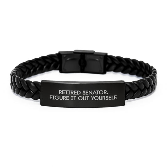 Senator Gifts from Friends, Funny Quote Interlaced Leather Bracelet for Men, Unique Graduation Gifts for Senator, 'Retired Senator. Figure It Out Yourself.' - Image 1