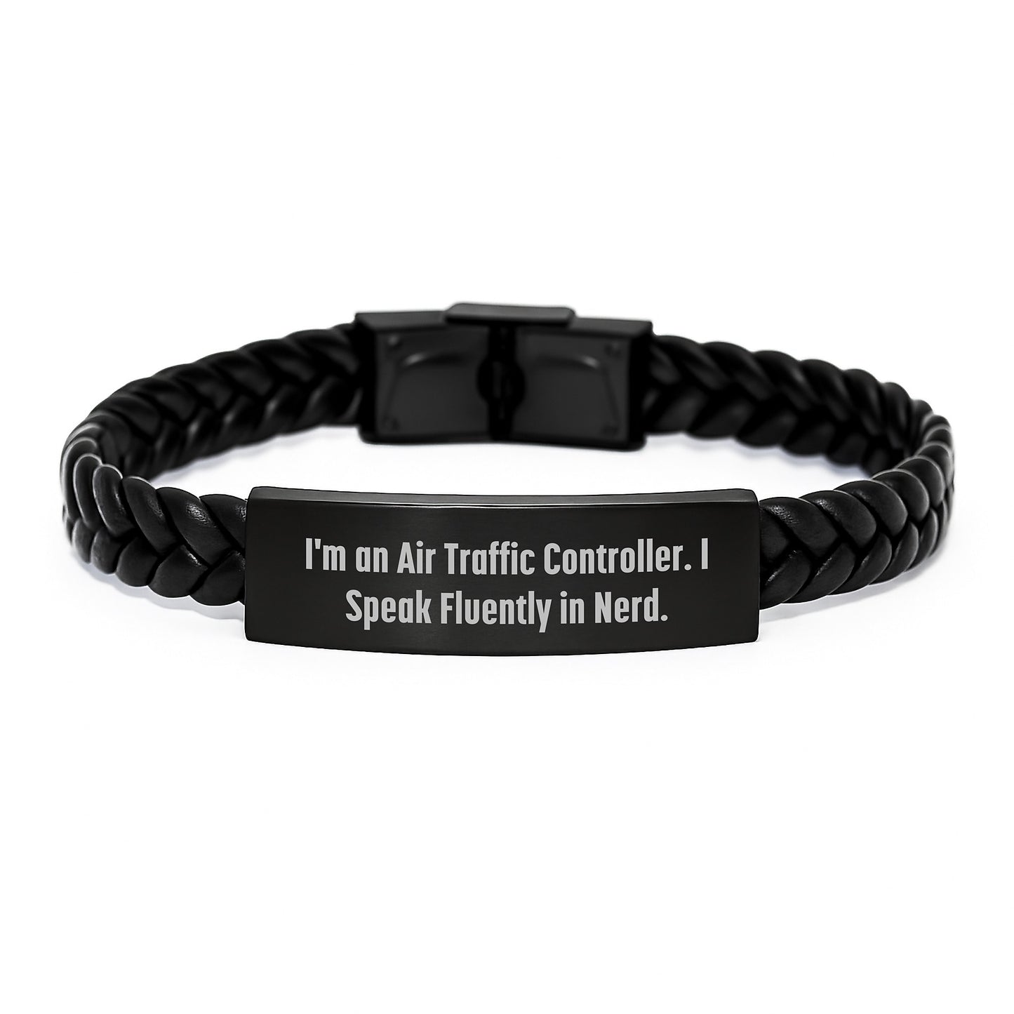 Unique Gifts for Air Traffic Controllers, Men, and Friends with Humorous genius Quote - Interlaced Leather Bracelet - Image 1