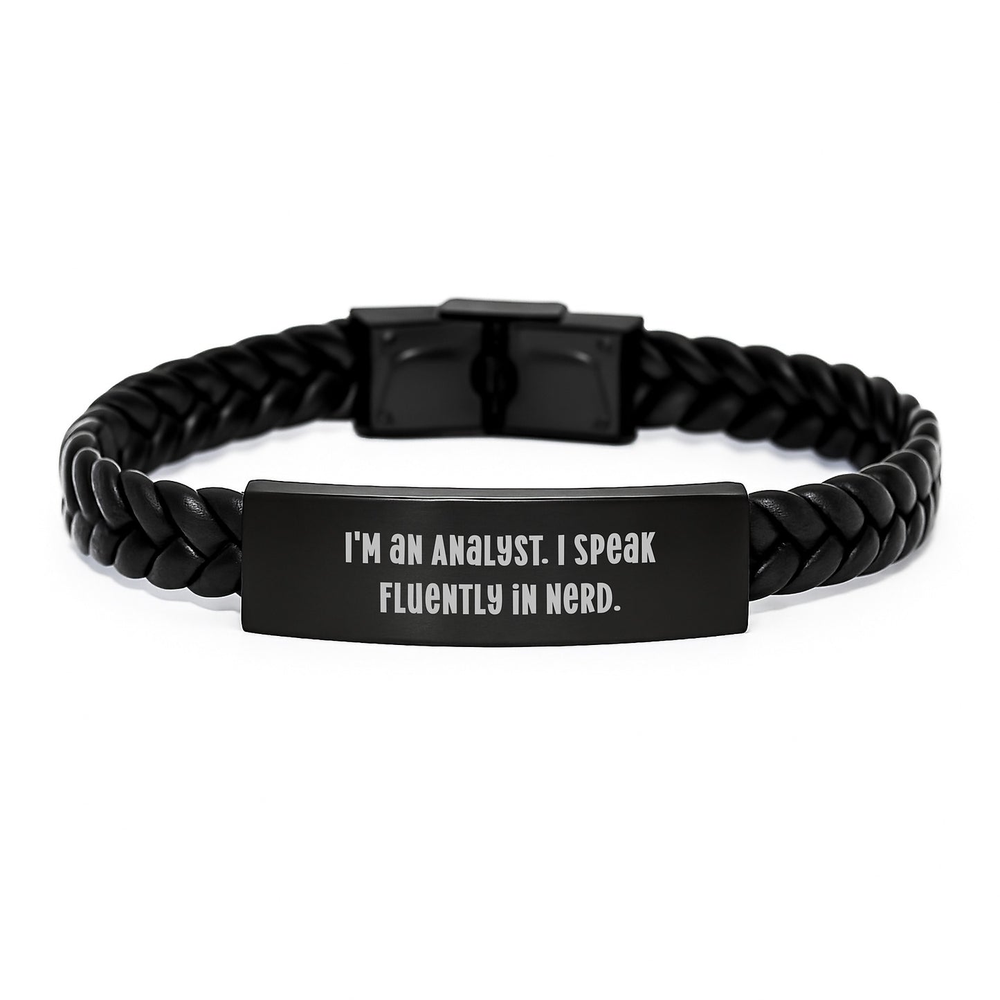 Funny Analyst Gifts for Men Friends Coworkers - I'm An Analyst I Speak Fluently In genius Interlaced Leather Bracelet, Christmas Unique Presents for Analysts - Image 1