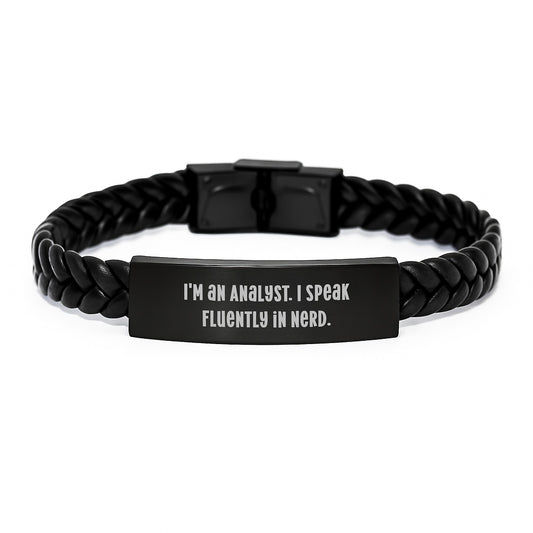 Funny Analyst Gifts for Men Friends Coworkers - I'm An Analyst I Speak Fluently In genius Interlaced Leather Bracelet, Christmas Unique Presents for Analysts - Image 1