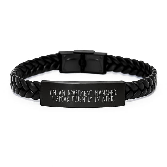 Funny Gifts for Apartment Manager - I'm An Apartment Manager. I Speak Fluently In genius. Interlaced Leather Bracelet for Men - Christmas Unique Gifts from Friends for Apartment Manager - Image 1