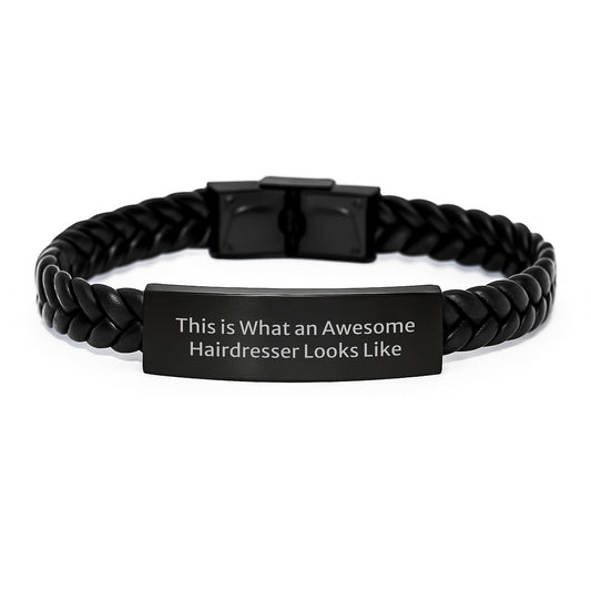 Funny Hairdresser Gifts from Friends - Christmas Unique Leather Bracelets for Hairdressers - Interlaced Leather Bracelet with Stainless Steel and PU Leather - Image 1