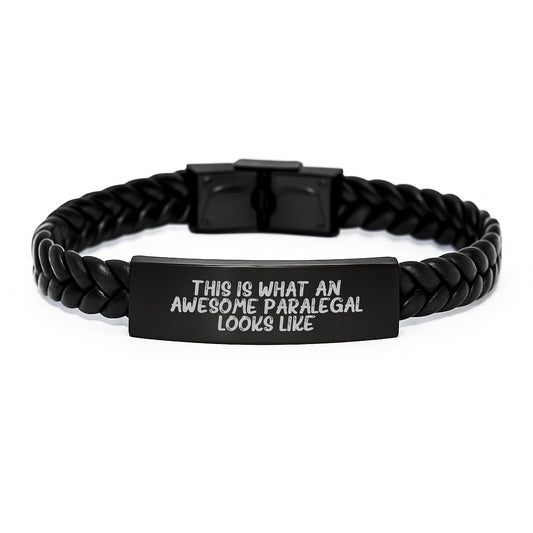 Funny Paralegal Gifts for Her from Friends, Inspirational Interlaced Leather Bracelet for Birthday, This Is What An Awesome Paralegal Looks Like - Image 1